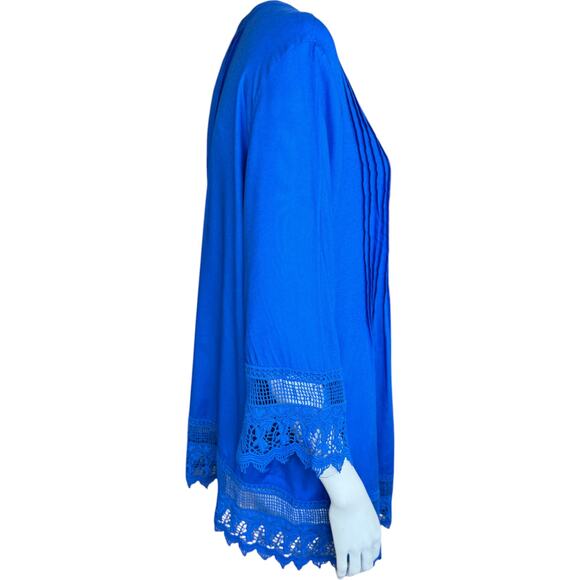 Blair Royal Blue Women's Blouse Large Lace Pleated Button-Front NWOT Boho - Picture 12 of 14
